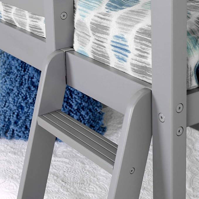 Max & Lily Twin Over Twin Low Bunk Bed with Ladder, Wooden Bunk beds with 14” Safety Guardrail for Kids,Toddlers, Boys, Girls, Teens, Bedroom Furniture, Grey