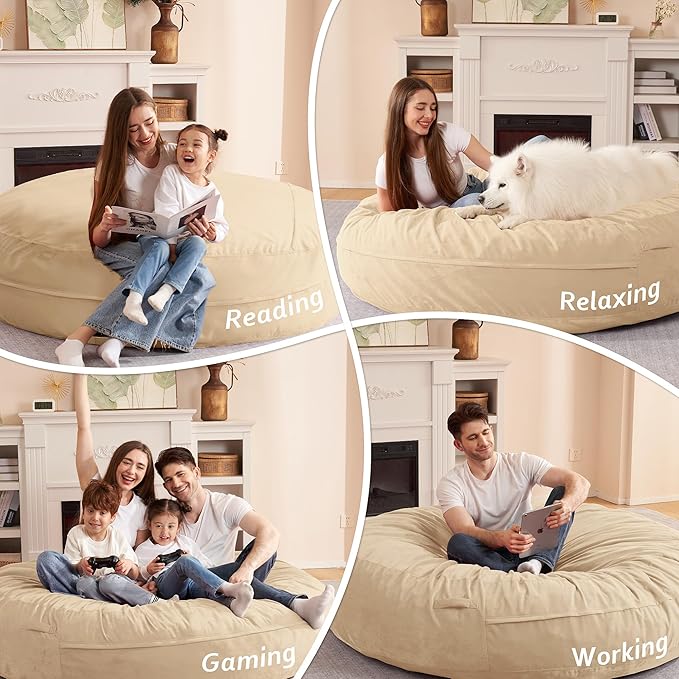HABUTWAY XX-Large Bean Bag Chair: Giant 7' Memory Foam Furniture Bean Bag Chairs for Adults with Microfiber Cover 7Ft (Khaki)