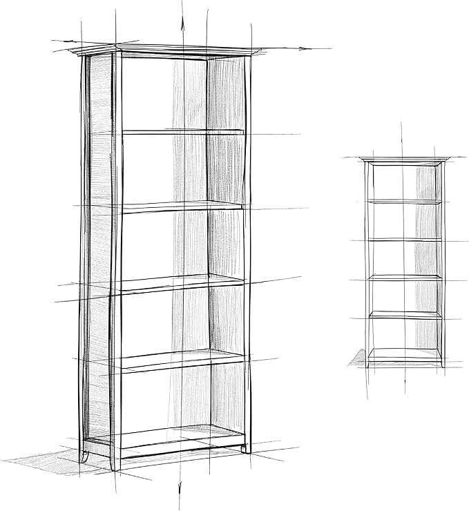 SIMPLIHOME Amherst Bookcase - 70 inch Tall 5-Shelf Solid Wood Bookshelf in Russet Brown, Transitional Storage for Living Room, Study Room or Office with Adjustable Shelves and Tapered Legs