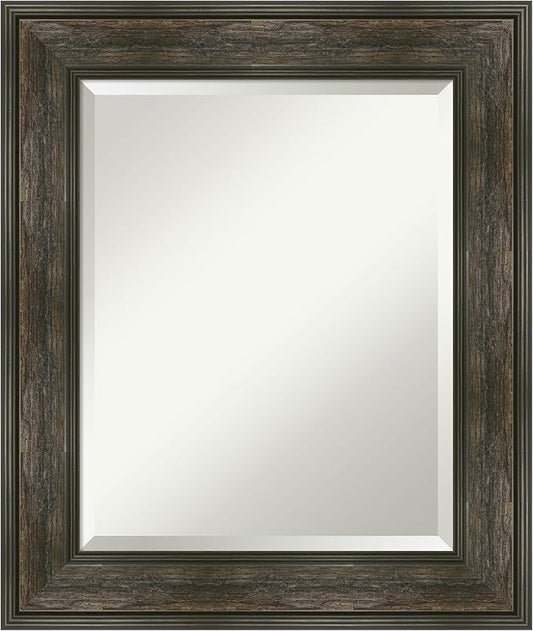 Amanti Art Brown Wall Mirror 26x22 Rail Rustic Char Rectangle Bathroom Mirror for Wall Decor Living Room, Small Country Rustic Frame, Hangs Horizonally and Vertically, Bathroom Decor, Beveled Edge