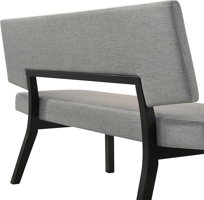 Armen Living Channell Mid Century Modern 5 Piece Black Wood Dining Table Set with Benches in Charcoal Fabric