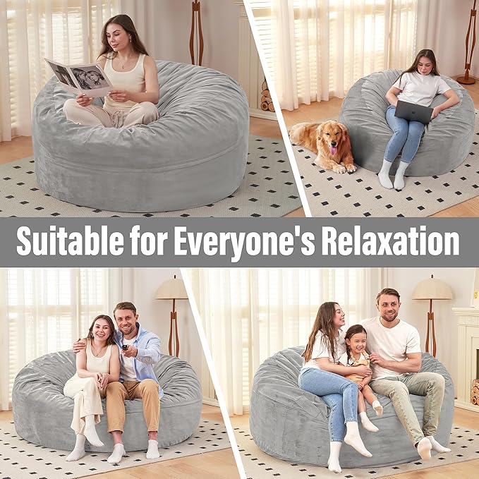 HABUTWAY Bean Bag Chair: Giant 6' Memory Foam Furniture Bean Bag Chair with Microfiber Cover - 6Ft,Light Grey