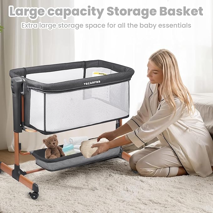Baby Bassinet, 3 in 1 Bedside Sleeper for Newborn, Bedside Bassinet for Baby with 6 Adjustable Height, Soft Mattress, Compact, Easy to Fold