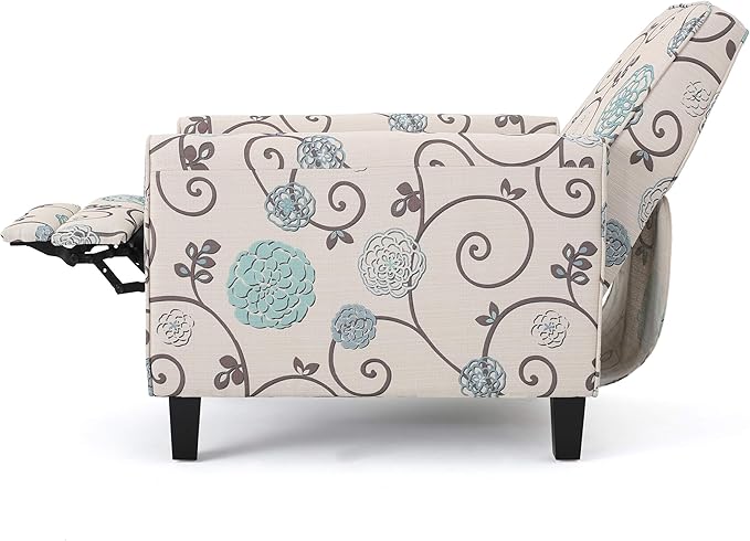Christopher Knight Home Dufour White and Blue Floral Fabric Recliner 26.75D x 34W x 36.25H in