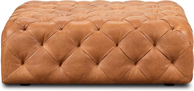 POLY & BARK Turin Ottoman in Full-Grain Pure-Aniline Dyed Italian Tanned Leather in Cognac Tan