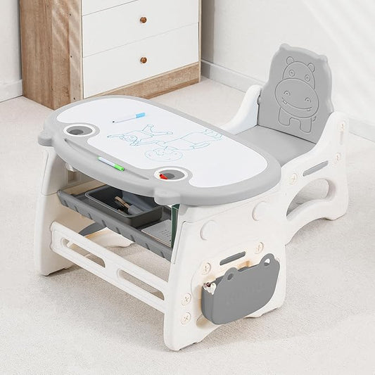 Kids Table and Chair Set The Table Can Be Graffiti and The Height Can Be Raised and Lowered for Children Age 2-10 The Order Includes Watercolor Pen and Blackboard Eraser