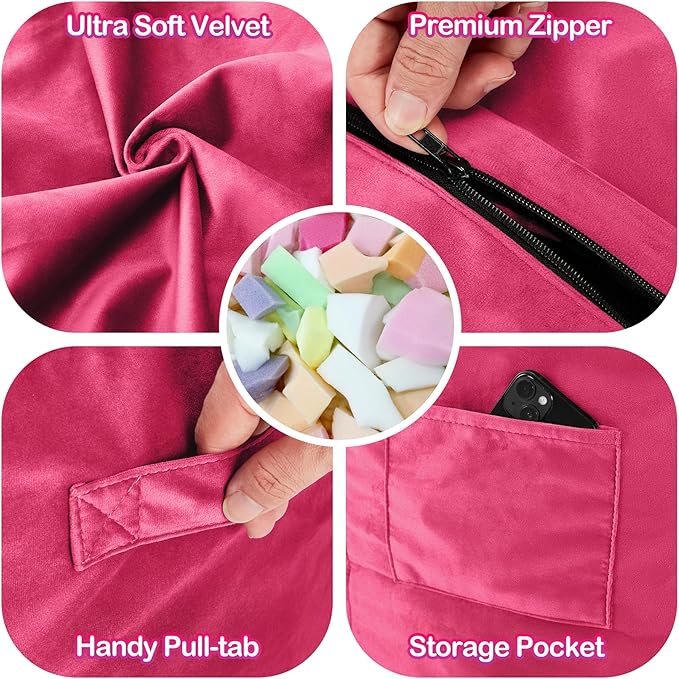 Homguava 5 FT Bean Bag Chair: 5' Bean Bags with Memory Foam Filled, Large Beanbag Chairs Soft Sofa with Dutch Velvet Cover-Pink