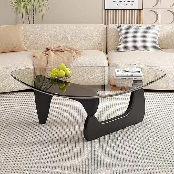 Mid Century Modern Glass Coffee Table for Living Room, Small Coffee Tables, Suitable for Bedroom Living Room Reception Office Tables（Black/Transparent，Small）