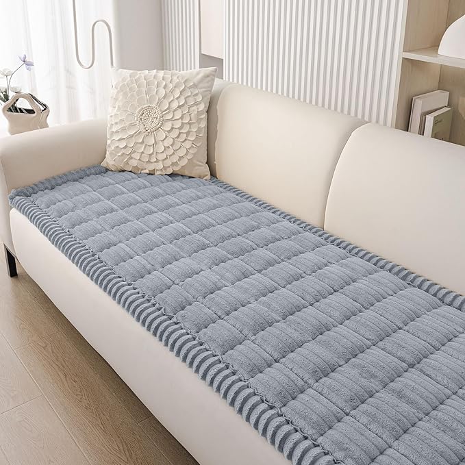 Smiry Couch Cover for Dogs Washable, Non Slip Fuzzy Pet Couch Covers for 3 Cushion Sofa Pet Friendly, Thick Soft Sofa Slipcovers Cushion Protector (Grey, 27.6" x 82.7")