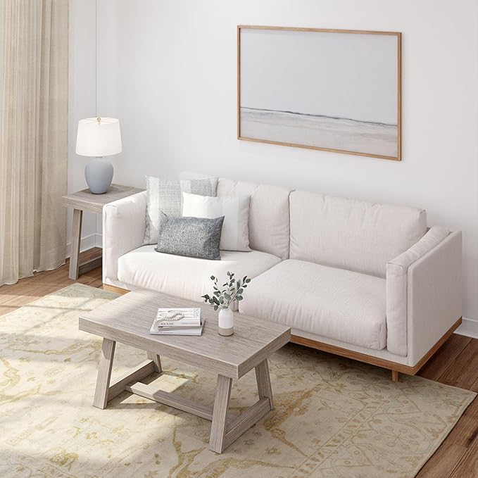 Plank+Beam Classic Rectangular Coffee Table, 40 Inch Farmhouse Coffee Table, Mini Center Tables for Small Spaces, Small Living Space Tea Table, Seashell Wirebrush