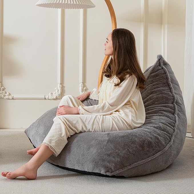BYBYME Bean Bag Chairs Sherpa Lazy Sofa, Giant Beanbag Chairs for Adults, Teenagers with Stuffed High Density Foam Filling, Comfy Chair for Living Room, Bedroom