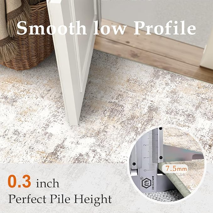 4x6 Washable Area Rug Beige Grey Neutral Abstract Entryway Kitchen Non Slip Low Pile Throw Rug Living Room Bedroom Indoor Doormat Soft Carpet for Entrance Bathroom Office