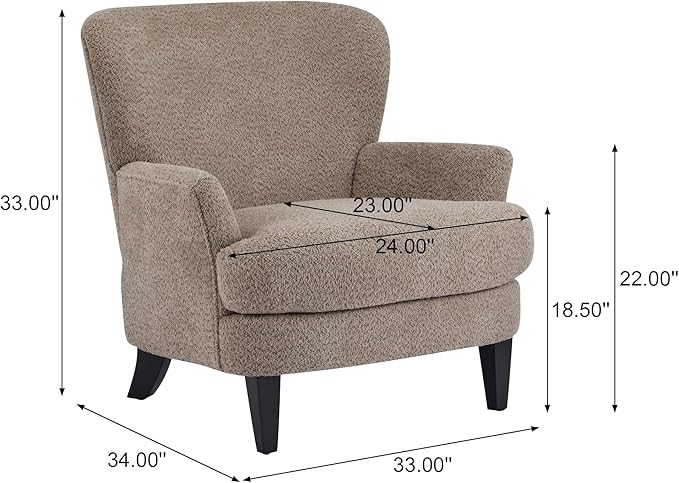 Christopher Knight Home Colby Boucle Upholstered Club Chair, Living Room Accent Chair, Wooden Frame, Flared Armrest, Plush Thick Cushion, Reading Lounge Chair, Space-Saving Furniture, Light Brown