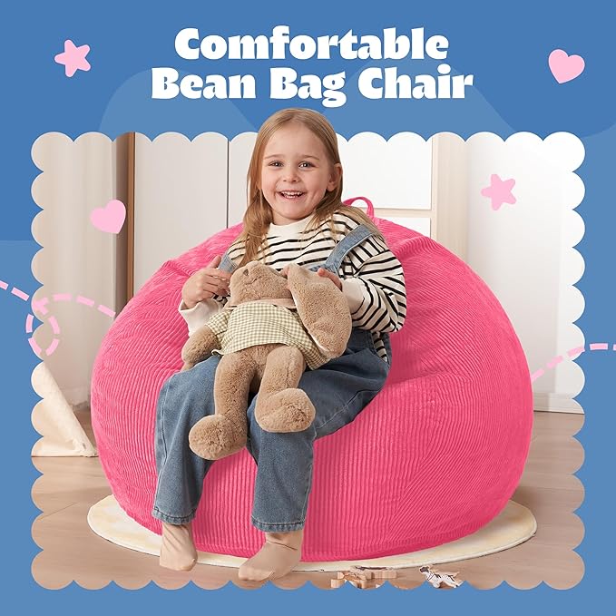 HABUTWAY 2 FT Bean Bag Chair,Giant Bean Bag Chairs,Big Bean Bags with Memory Foam Filled, Large Beanbag Chairs with Soft Corduroy Cover-Pink