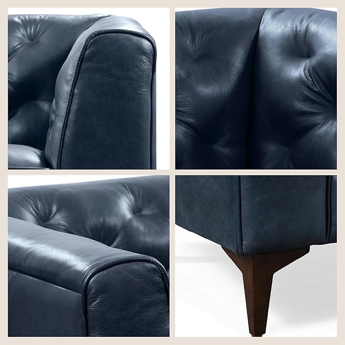 Poly & Bark Essex Leather Couch - 89-Inch Sofa with Tufted Back - Full-Grain Leather Sofa for Living Room with Feather-Down Topper - Living Room Couch - Vintage Italian Leather in Midnight Blue