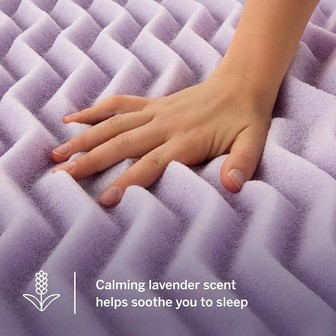 Lucid Lavender Infused 3 Inch Memory Foam Mattress Topper - California King Size - Plush Feel - 5 Convoluted Zones - CertiPUR Certified - New Home Owner & Dorm Room Essentials