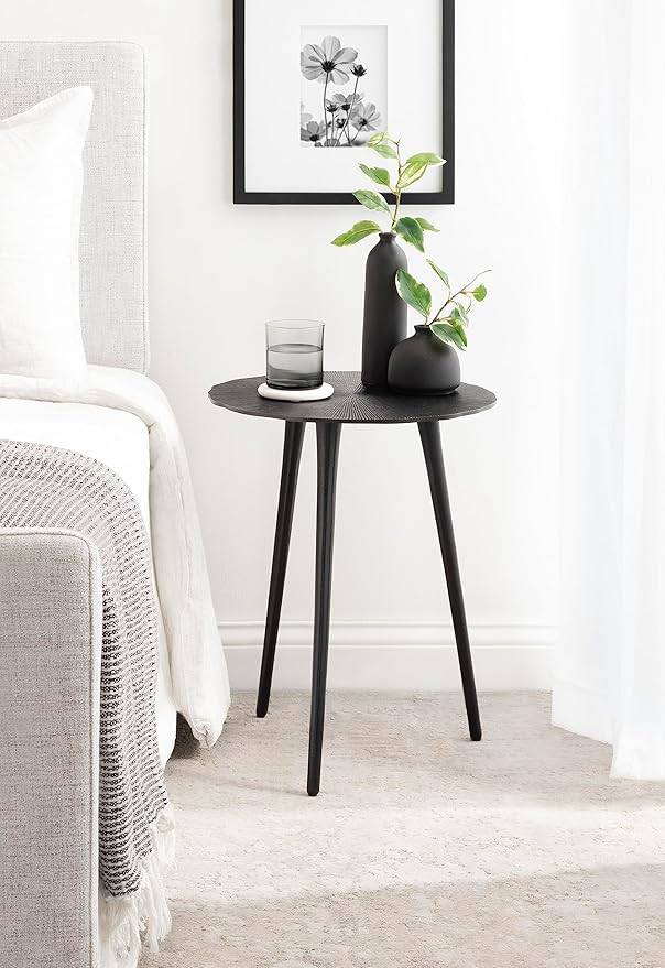 Kate and Laurel Sancia Modern Round Side Table, 16 x 16 x 20, Silver, Sand Casted Aluminum Bedside Table for Display and Storage as a Bedroom Nightstand or Living Room Accent