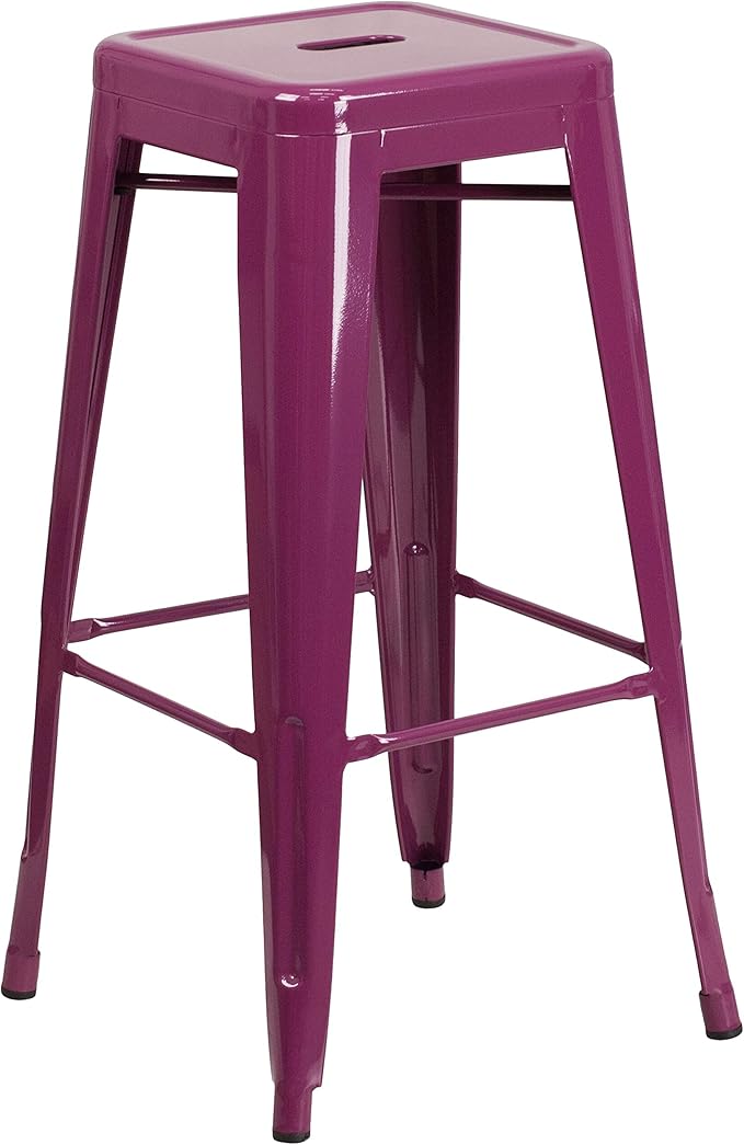 Flash Furniture Kai Commercial Grade 4 Pack 30" High Backless Purple Indoor-Outdoor Barstool