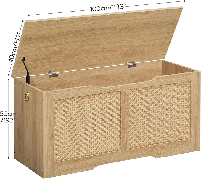 HOOBRO Storage Bench, 39.3" Toy Box, Rattan-Like Storage Chest, Sturdy Entryway Bench Supports 220 lb, Toy Chest, Safety Hinge, U-Shaped Opening, Easy Assembly, Natural NL11CW01