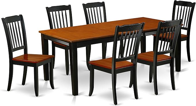 East West Furniture QUDA7-BCH-W 7 Piece Dining Table Set Consist of a Rectangle Dining Room Table with Butterfly Leaf and 6 Wood Seat Chairs, 40x78 Inch, Black & Cherry