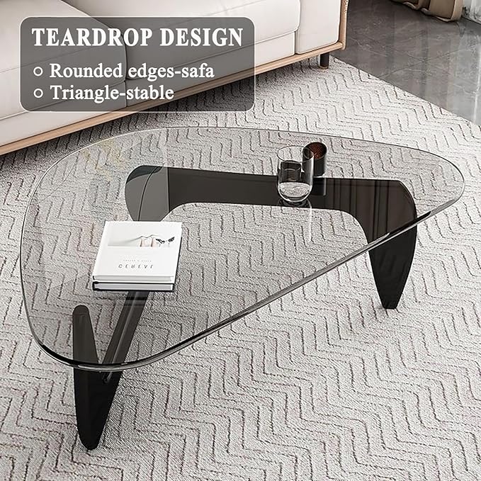 Mid Century Modern Glass Coffee Table, Black Coffee Table for Living Room, Elegant and Functional Coffee Tables,Suitable for Bedroom Living Room Reception Office Tables（Black/Transparent，Large）
