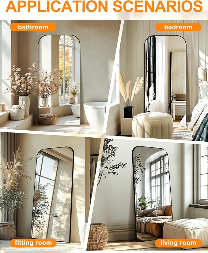 Delma Full Length Mirror, 65" x 30" Standing Large Floor Mirror with Aluminum Frame for Bedroom, Living Room,Bathroom