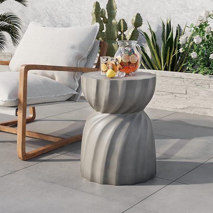 COSIEST Outdoor Side Table,Concrete Accent Side Table,Patio Side Tables End Table,Outdoor Accent Side Table Lightweight for Livingroom,Garden, Hourglass,Grey