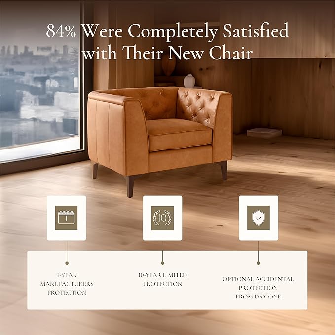 Poly & Bark Essex Lounge Chair - Leather Chair with Tufted Back - Full-Grain Living Room Armchair with Feather-Down Topper - Single Couch - Vintage Italian Leather in Cognac Tan