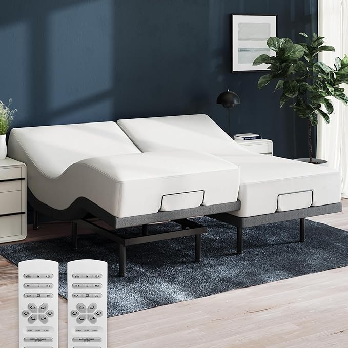Nectar Luxe Split King Adjustable Base & 14” Mattress (New Version) - Head & Foot Incline - Medium Firm Memory Foam - Cooling Upgrade - 3 Massage Settings - 365-Night Mattress Trial & Forever Warranty