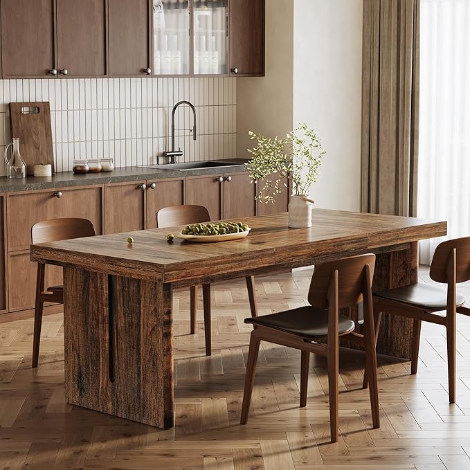 1Easylife 70.8-Inch Large Dining Table for 6-8, Farmhouse Rectangle Long Dinner Table for Dining Room, Kitchen, Living Room, Rustic Brown