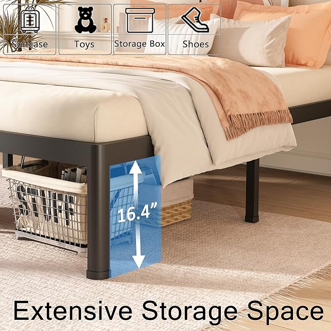 FUIOBYVV California King Bed Frame with Round Corner Edge Legs 18 inch High 3500 lbs Heavy Duty Metal Platform Bed Frame King Size No Box Spring Needed/Noise Free/Steel Slat Support/Non-Slip Black