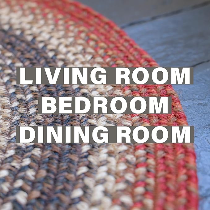 Homespice Chester Oval Braided Rug 5x8', Red Rug, Ideal for Country Style Living Room Rug