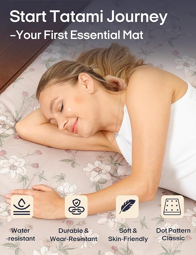 Syrinx Japanese Floor Futon Mattress, Foldable Tatami Sleeping Pad for Adults & Kids, Roll-Up Floor Bed or Bench Cushion