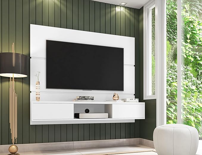 Manhattan Comfort Vernon 62" Floating Entertainment Center, Wall Mounted TV Stand for 55'' Television with Concealed & Open Storage, Hole for Cable Management, White