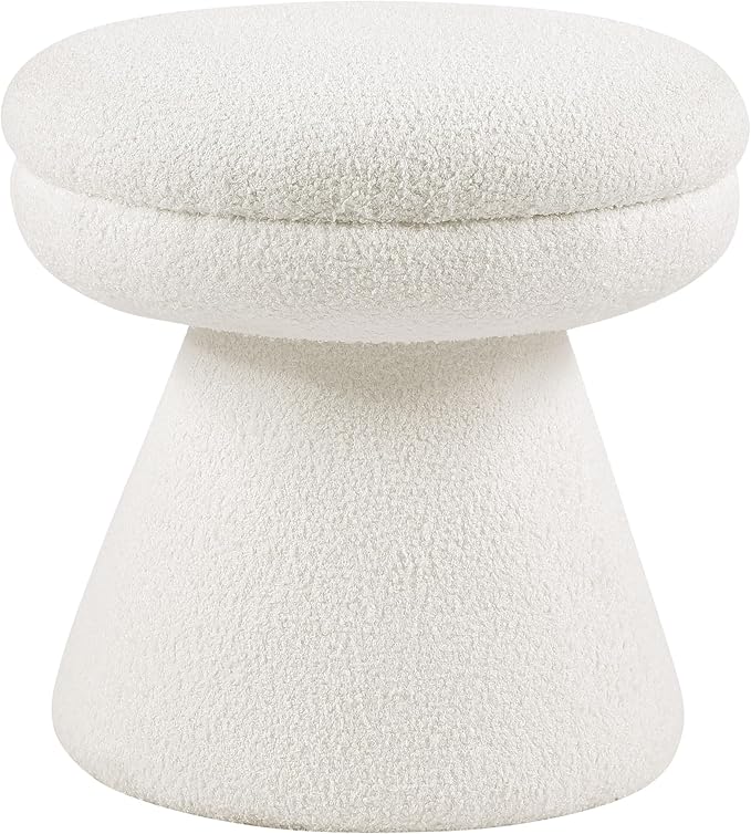 Furniture of America Rami Modern 18-inch Mushroom-Shape Upholstered Ottoman with Tapered Pedestal, Vanity Stool Chair, Small Foot Stool for Bedroom, Living Room, Entryway, Beige