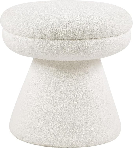 Furniture of America Rami Modern 18-inch Mushroom-Shape Upholstered Ottoman with Tapered Pedestal, Vanity Stool Chair, Small Foot Stool for Bedroom, Living Room, Entryway, Beige