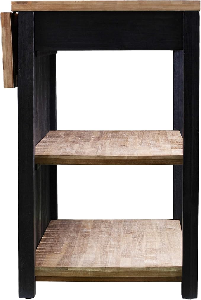 SEI Furniture Berinsly Expandable Freestanding Kitchen Island, Black, Natural