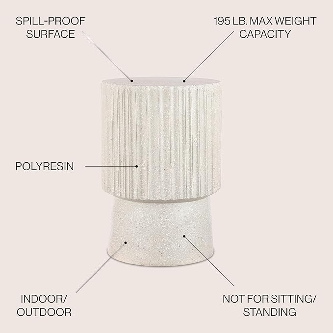 JONATHAN Y TBL1102B Louisa 19" Modern Art Deco Tambour Indoor/Outdoor Accent Table Art Deco, Minimalist, Contemporary, Bohemian, Mid-Century, Patio, Garden, Bathroom,Living Room, Cream Terrazzo Finish