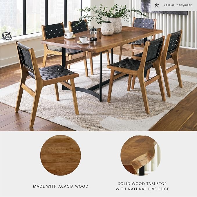 Signature Design by Ashley Fortmaine Contemporary Dining Table with Natural Live Edge, Light Brown & Black