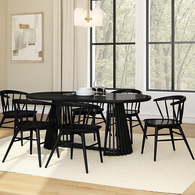 Plank+Beam Lido Oval Dining Table, 72", Round Wooden Minimalist Kitchen Table fits 4 to 6, Black