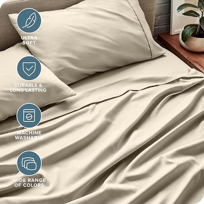 Bare Home Full Sheet Set - Luxury 1800 Ultra-Soft Microfiber Full Bed Sheets - Double Brushed - Deep Pockets - Easy Fit - 4 Piece Set - Bedding Sheets & Pillowcases (Full, Sand)