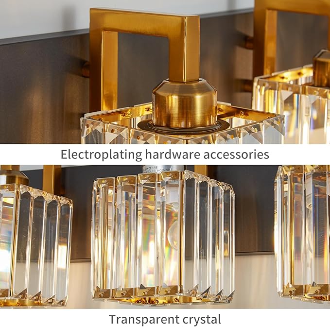 Modern Bathroom Vanity Light 3-Lights Black Gold Crystal Wall Lamp Bathroom Modern Crystal Vanity Lighting