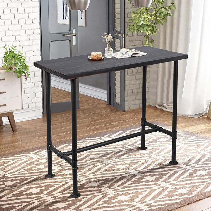 Diwhy DIY Industrial Design Pipe Dining Table Casual Pub BAR Laptop Table Modern Studio Wood and Metal Rectangular Dining Table homeoffice Desk Breakfast high bar Table Walnut Desktop 47.3" × 23.6"