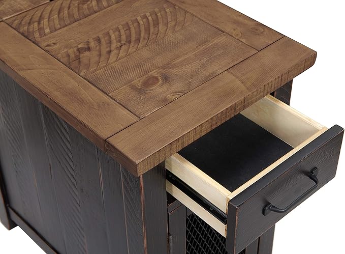Martin Svensson Home Chairside Table - Antique Black and Honey - Rustic Style - with One Drawer and Cabinet for Storage