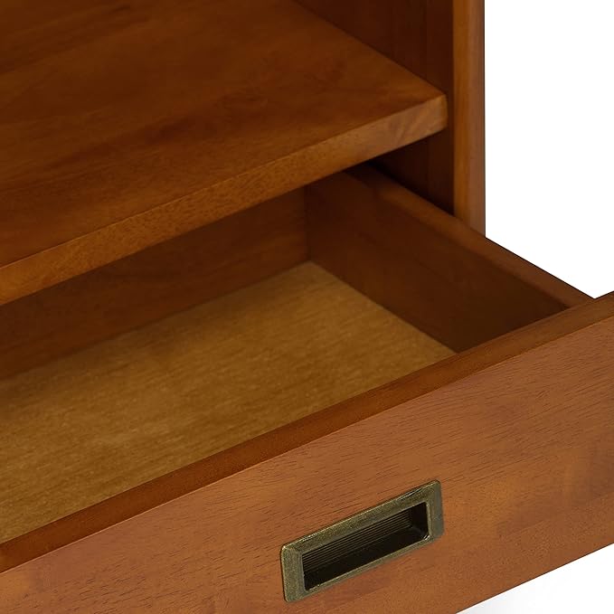 SIMPLIHOME Draper Bookcase - 64 inch Tall Solid Hardwood Wide Storage Bookshelf in Teak Brown, Mid-Century Modern Storage for Living Room, Study Room or Office with Adjustable Shelves and Tapered Legs