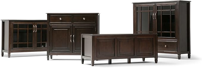 SIMPLIHOME Connaught SOLID WOOD 46 Inch Wide Traditional Tall Storage Cabinet in Dark Chestnut Brown, For the Living Room, Entryway and Family Room