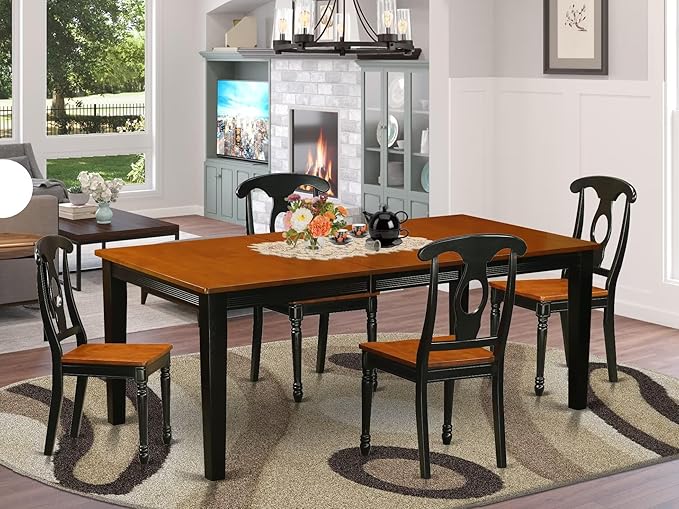 East West Furniture QUKE5-BCH-W 5 Piece Kitchen Table Set for 4 Includes a Rectangle Dining Room Table with Butterfly Leaf and 4 Dining Chairs, 40x78 Inch, Black & Cherry