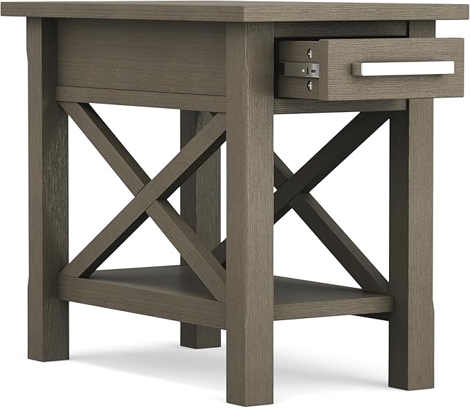 SIMPLIHOME Kitchener SOLID WOOD 14 inch Wide Rectangle Contemporary Narrow Side Table in Farmhouse Grey for the Living Room and Bedroom