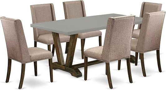East West Furniture V797FL716-7 7 Piece Dining Room Furniture Set Consist of a Rectangle Dining Table with V-Legs and 6 Dark Khaki Linen Fabric Parsons Chairs, 40x72 Inch, Multi-Color