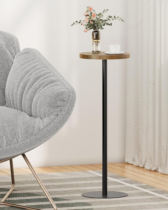 TUTOTAK Tall Round Side Table, Small End Table, Set of 2, Beside Table, Drink Table, Pedestal Side Table, livingroom, Brown TB01BB0652